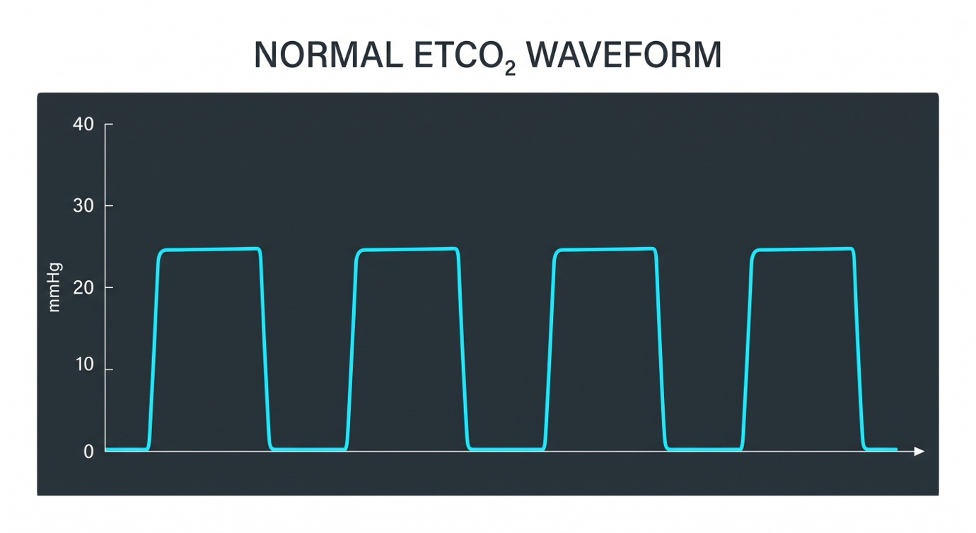 A diagram of a normal etco2 waveform

AI-generated content may be incorrect.